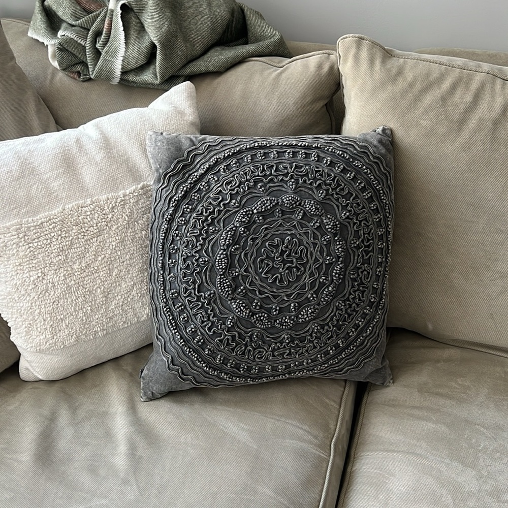 Boho Charcoal Grey Throw Pillow COVER ONLY